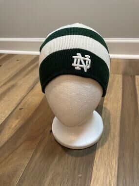 ML Caps Beanie One Size White Green Stripe NCAA Notre Dame Knit Unisex Adult
